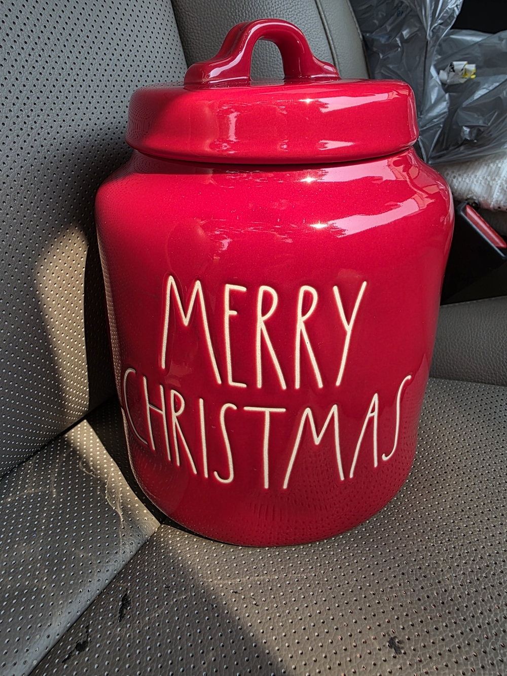 Rae Dunn Merry Christmas Farmhouse Red Cannister Cookie Jar